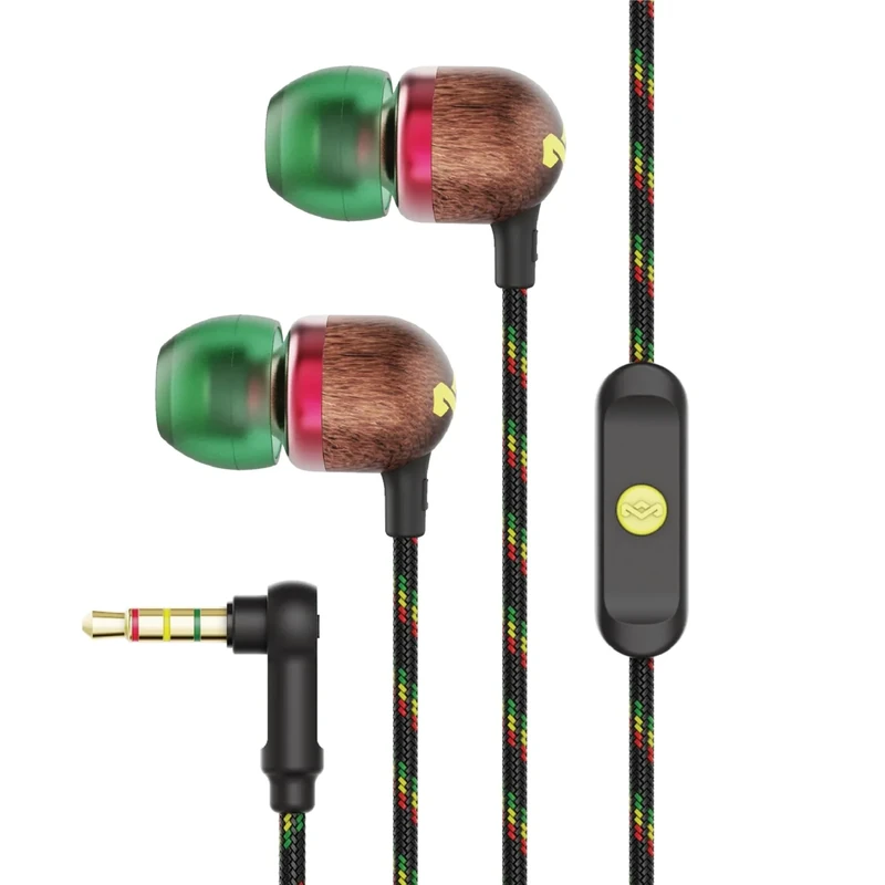 House of Marley Smile Jamaica AUX Wired Earbuds with Microphone, Noise-Isolating in-Ear Headphones, Tangle-Resistant Cable, 3.5mm Jack Sustainable (Rasta) - Image 1