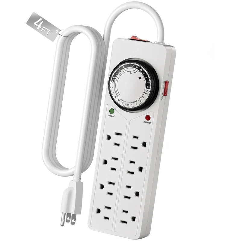 BN-LINK 8-Outlet Surge Protector with Timer - 4 Timed, 4 On, White