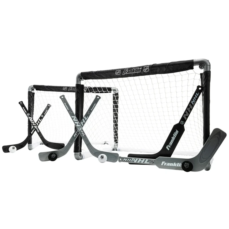Franklin Sports NHL Mini Hockey Goal Set of 2 - Black - Includes Mini Hockey Goals, 4 Sticks, 2 Goalie Sticks, and 4 Foam Balls