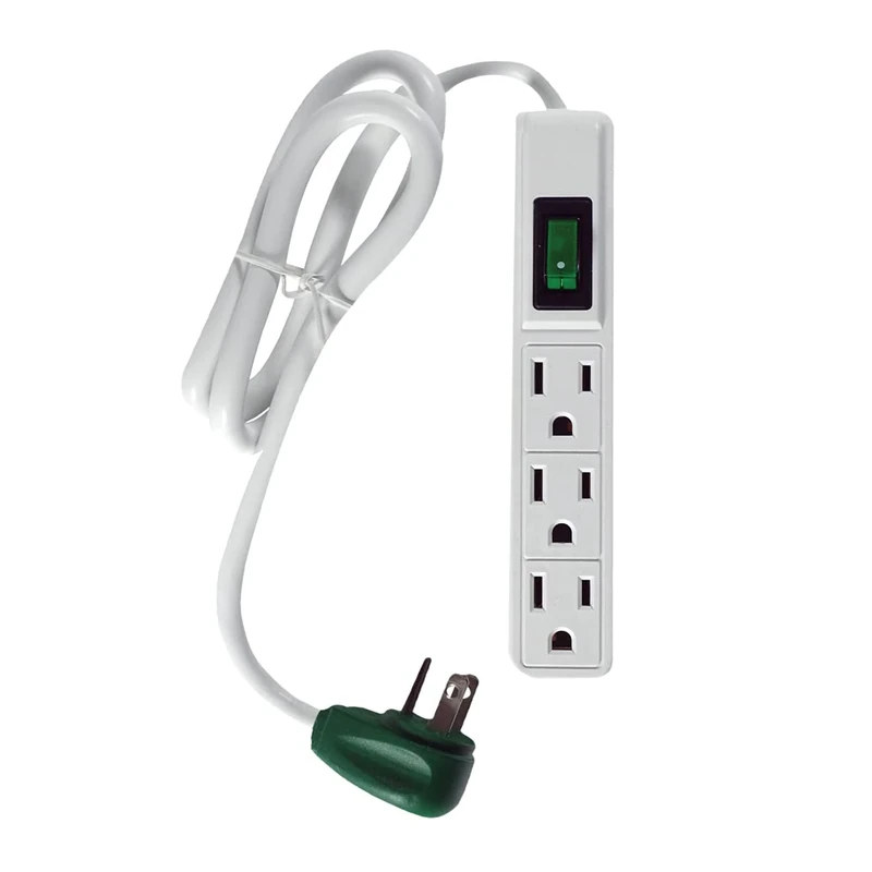 Go Green Power Inc. 2.5ft 3-Outlet Power Strip - Compact, Durable, Ideal for Travel & Home Use with Right-Angled Plug and Circuit Breaker - GG-13002MS