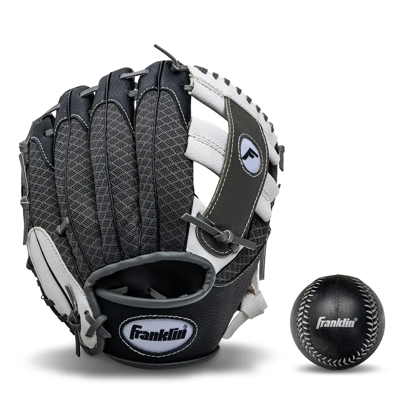 Franklin Sports Kids Baseball Gloves - Meshtek Child's Tball Glove + Ball Set - Boys + Girls Teeball Mitt Set - Kids + Toddler - Right Hand Throw - 9.5",Black/Graphite/White