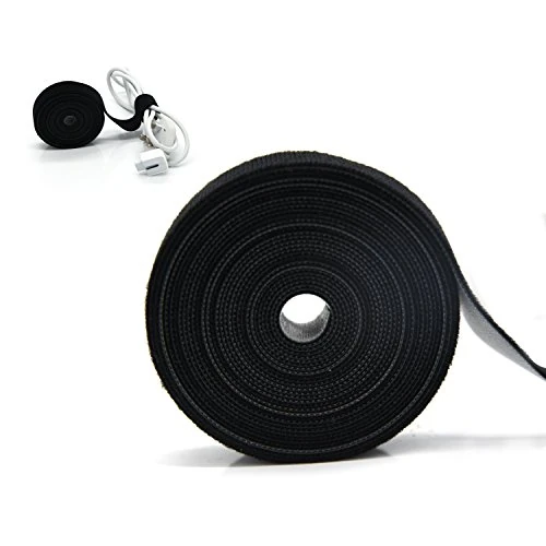 Patu Reusable Multi-Purpose Fastening Tape Cable Ties - 2 Rolls 5 Yards x 1 Inch Width Hook and Loop Cord Management Wire Organizer Straps, Black