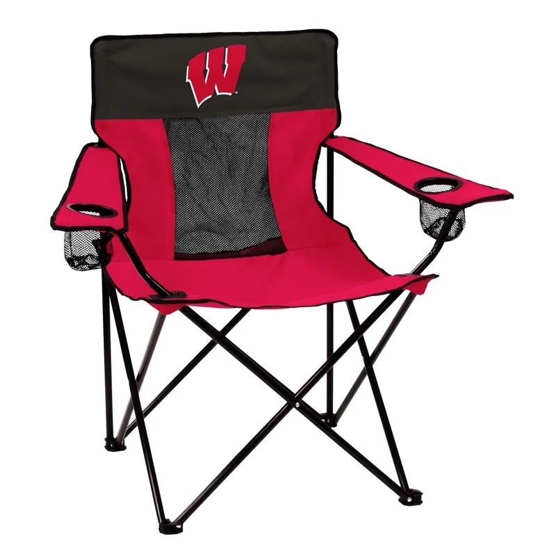 Logo Brands NCAA Wisconsin Badgers Elite Portable Chair - Premium Outdoor Chair with Cup Holder, Powder-Coated Steel Frame, Lightweight and Portable for Tailgating,and Sporting Events