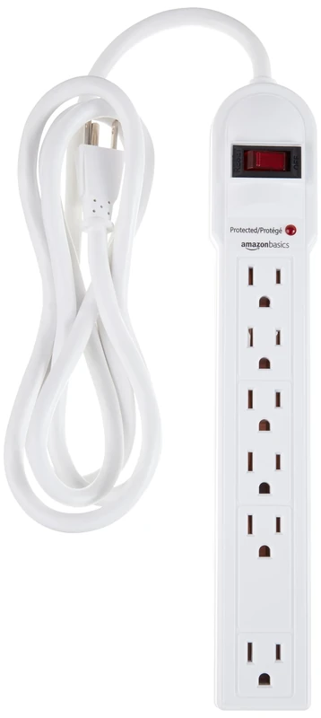 Amazon Basics 6-Outlet Surge Protector with 790J, 6ft Cord - White