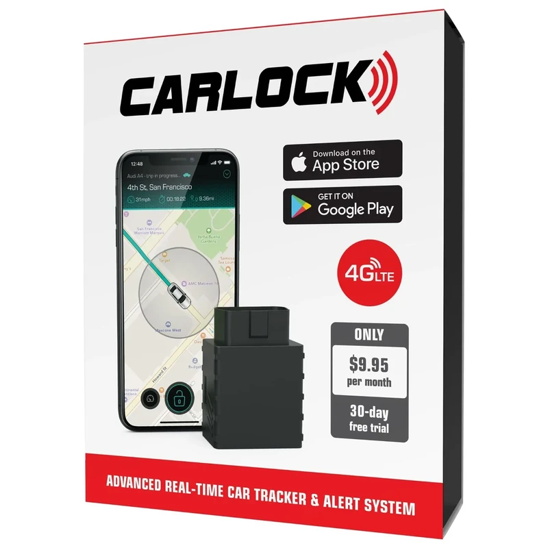 CARLOCK Anti Theft Car Device - Real Time 4G Car Tracker & Car Alarm System. Comes with Device & Phone App. Tracks Your Car in Real Time & Notifies You Immediately of Suspicious Behavior.OBD Plug&Play