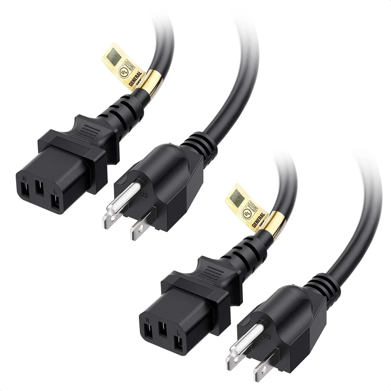 [UL Listed] Cable Matters 2-Pack 16 AWG 3 Prong Computer Power Cord - 6ft, 13A Monitor Power Cord Replacement, AC Cable, NEMA 5-15P to IEC C13, Black