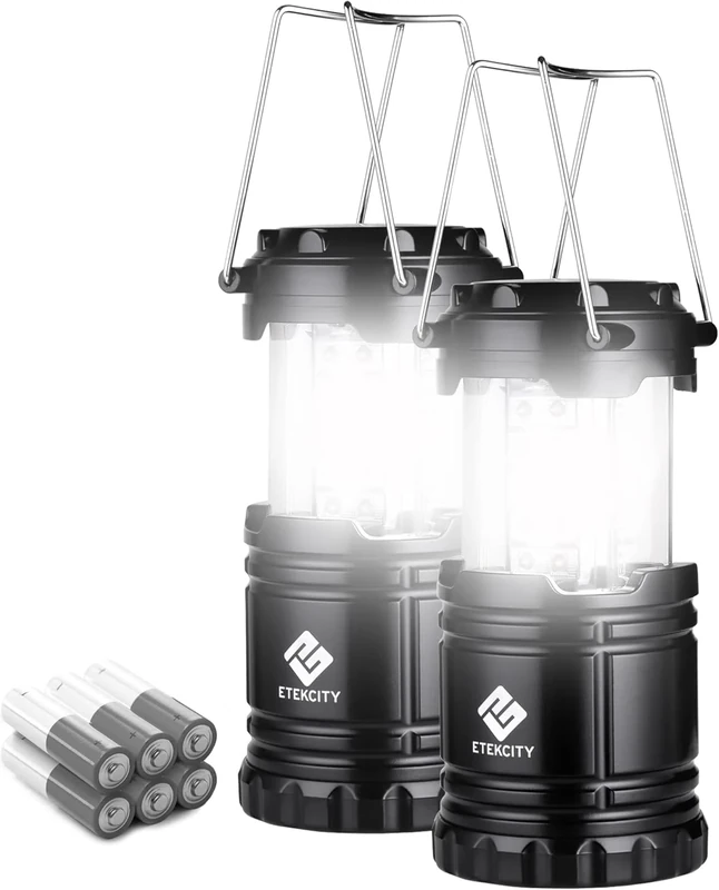 Etekcity Lantern Camping Essentials Lights, Led Flashlight for Power Outages, Survival Gear and Supplies for Emergency , Battery Operated Lamp, 2 Pack, Black, Water Resistant