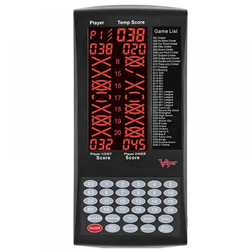 Viper ProScore Digital Dart Scorer Electronic Dartboard Scoreboard for Up to 8 Players, with 40 Games and 655 Game Options, Including Cricket and X01, Black