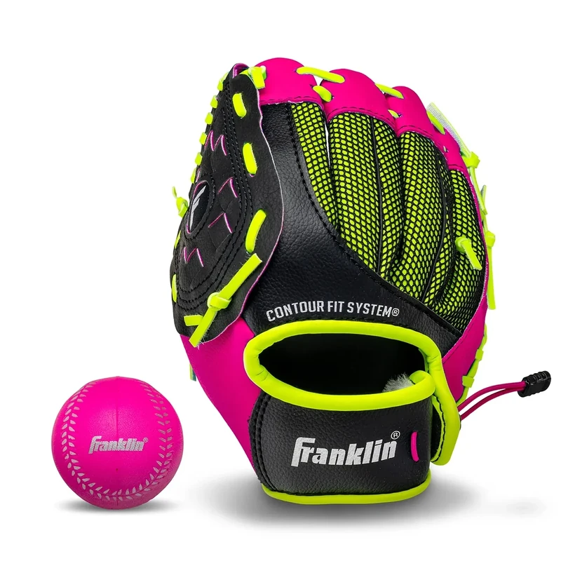 Franklin Sports Teeball Glove - Left and Right Handed Youth Fielding Glove - Neo-Grip - Synthetic Leather Baseball Mitt - 9.0 Inch Left Hand Throw - Ready To Play with Ball - Pink