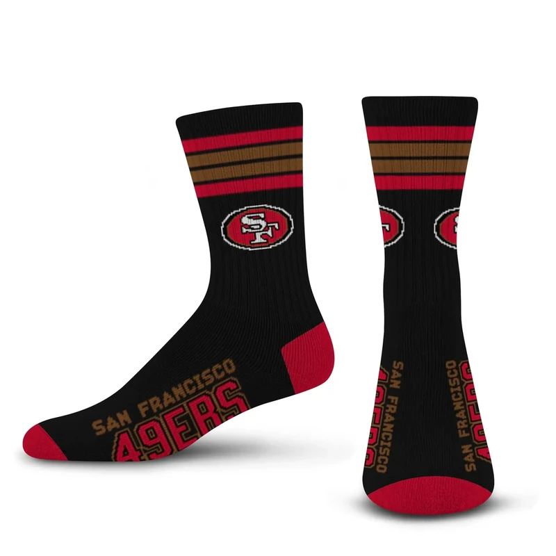For Bare Feet NFL 4 Stripe Deuce Crew Sock, San Francisco 49ers, Medium - Image 1