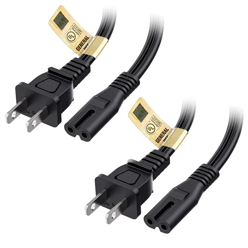 Cable Matters 2-Pack 10ft 2-Prong TV Power Cord - NEMA 1-15P to IEC C7