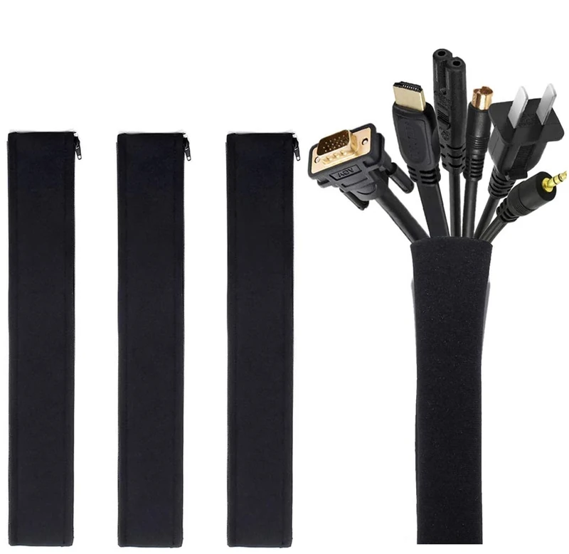 JOTO 4 Pack Cable Sleeve - 19-20in Zip Wrap for TV & PC - Black