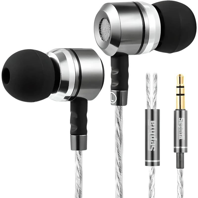 Sephia SP3060 Wired Earbuds - Bass, 33dB Noise Isolation, Tangle-Free