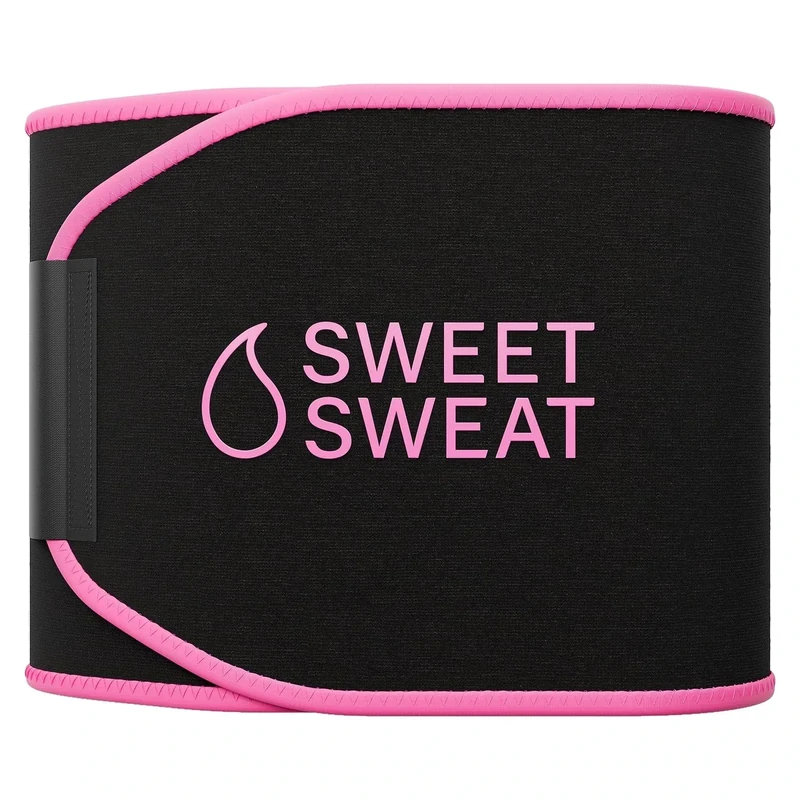Sports Research Sweet Sweat Waist Trimmer (Core Series) - Premium Sweat Enhancing Fitness Band for Women & Men - Adjustable Fit · Latex-Free Neoprene - Pink Logo, Medium