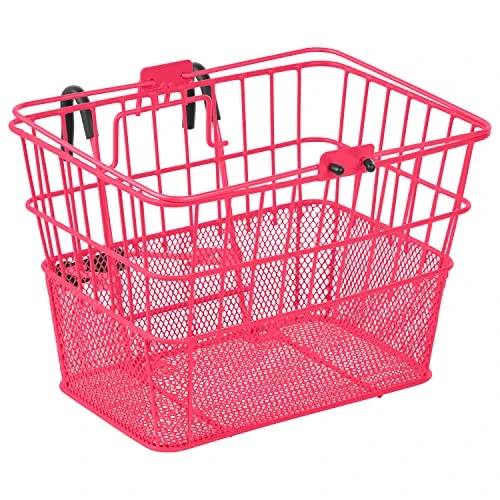 Retrospec Detachable Steel Half-Mesh Apollo Lift-Off Bike Basket with Handles, Pink