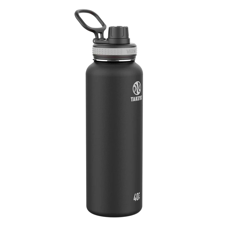 Takeya Originals 40 oz Vacuum Insulated Stainless Steel Water Bottle - Leakproof & BPA-Free Spout Lid - Keeps Drinks Cold 24 Hrs/Hot 12 Hrs - Double-Wall Design - Ideal for Active Lifestyles, Black