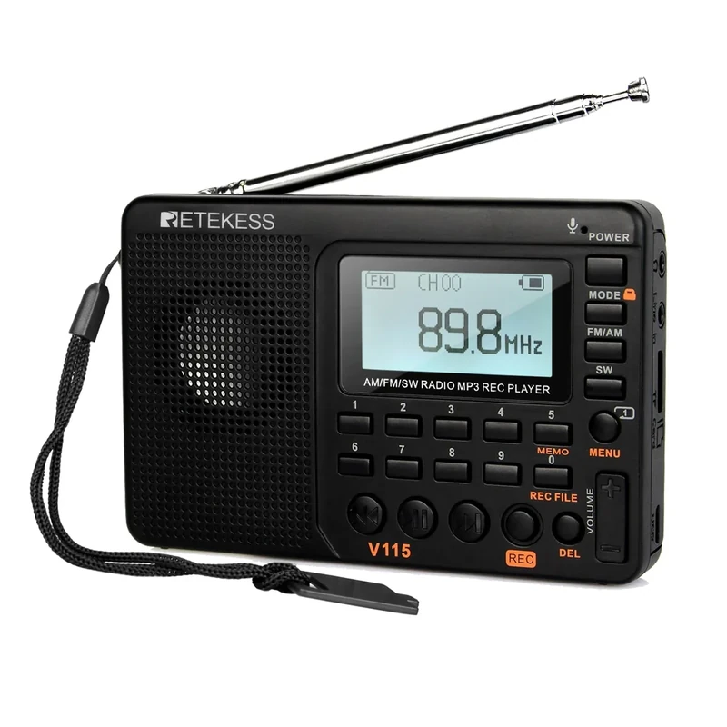Retekess V115 Shortwave Radio - AM/FM/SW, 1000mAh Battery, TF Play