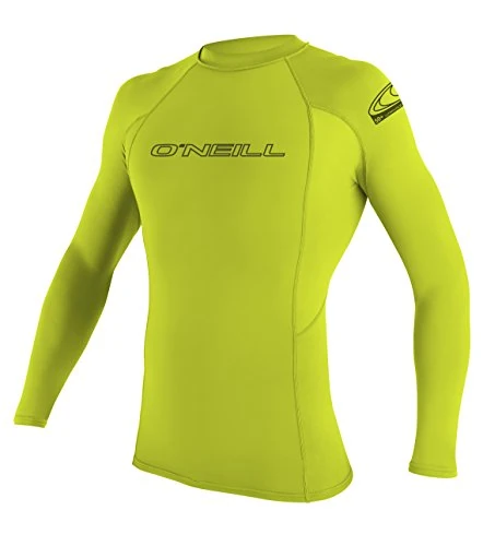 O'Neill Men's Basic Skins UPF 50+ Long Sleeve Rash Guard, Lime, Medium