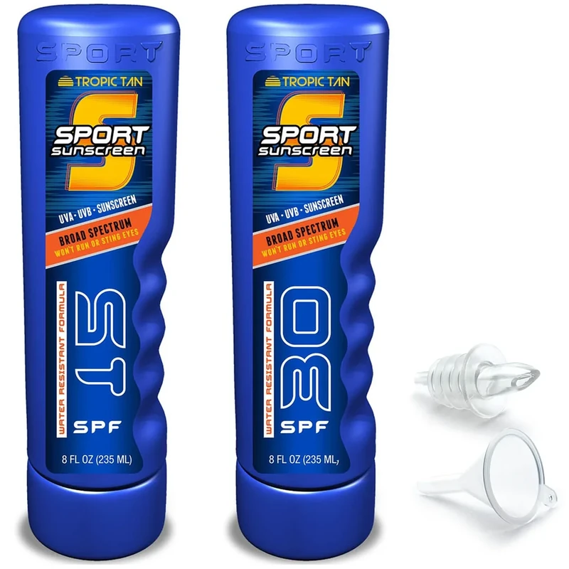 GoPong Sport Bottle Sunscreen Flask 2 Pack (16 oz Total) - Hidden Alcohol Travel Flasks - Secret Liquor Containers for Beaches, Cruises, and Sports Events – Includes Funnel & Spout - Image 1