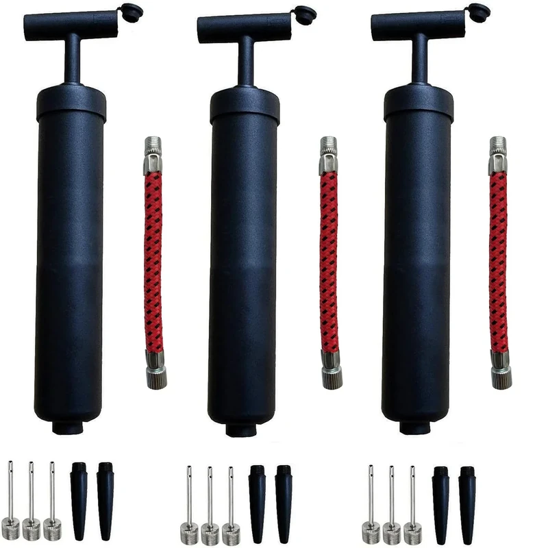 AppleRound Ball Pump Kit, Hand Air Pump with Flexible Extension Hose, Needle Nose Nozzles and Tapered Nozzles for Basketball, Football, Volleyball, Ballon, Soccer and Other Sports Ball, Pack of 3