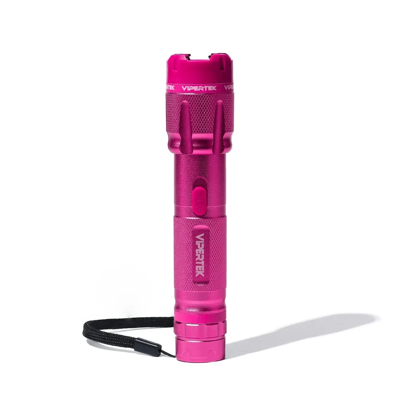 VIPERTEK VTS-T03 Aluminum Stun Gun for Self Defense Rechargeable with LED Flashlight, Pink