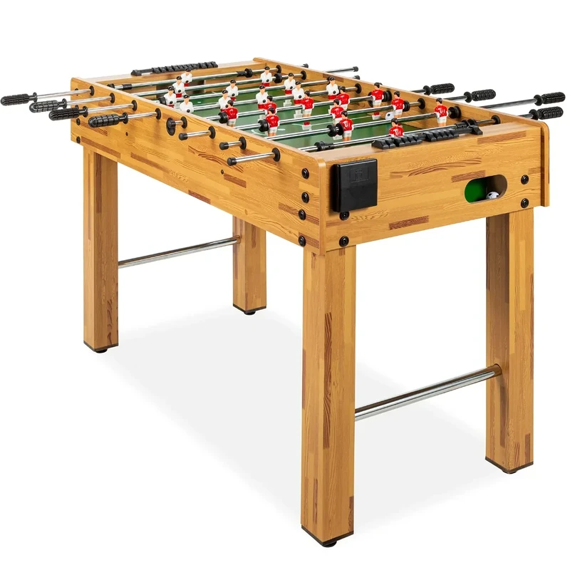 Best Choice Products 48in Foosball Table for Kids and Adults, Game Room Arcade Soccer Game Table w/ 2 Balls, 2 Cup Holders, Ergonomic Handles, Chrome Finished Metal Bars - Light Brown
