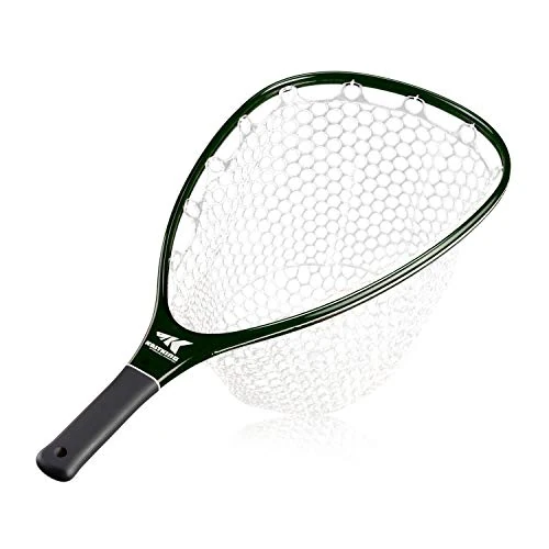 KastKing Blackfoot Fly Fishing Landing Net, Lightweight Carbon Frame, Beautiful Transparent Green Finish, Soft Rubber Catch & Release Net Bag, Non-Slip Handle. (L)