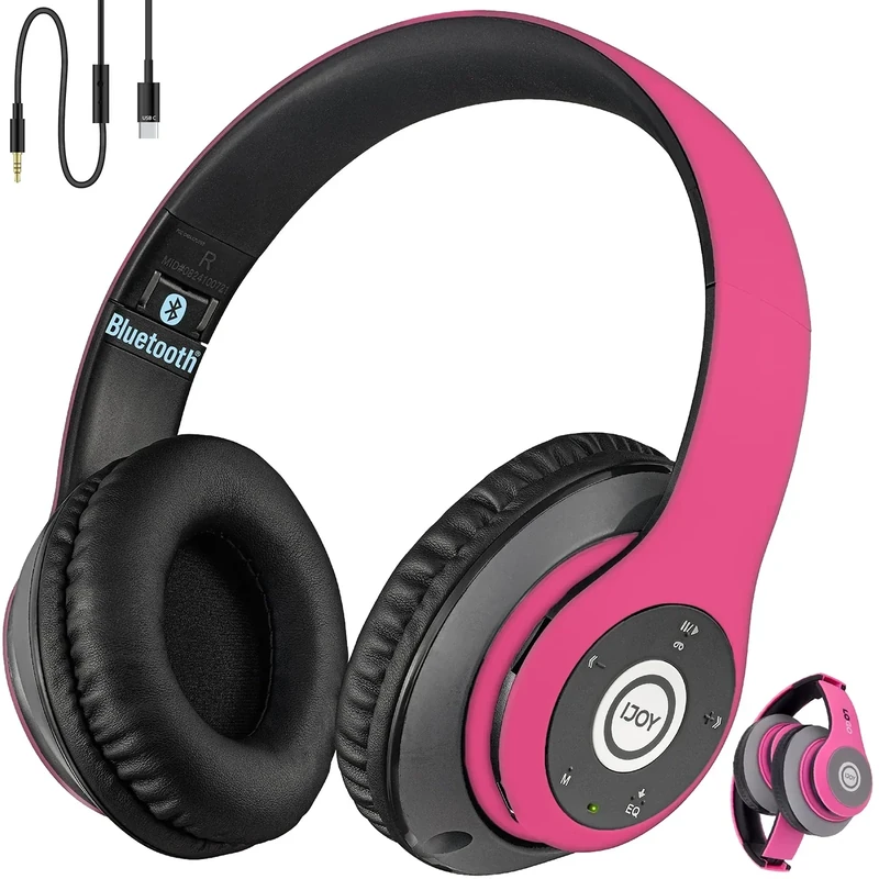 iJoy Bluetooth Over-Ear Headphones Pink - Foldable, FM, Mic, 20h