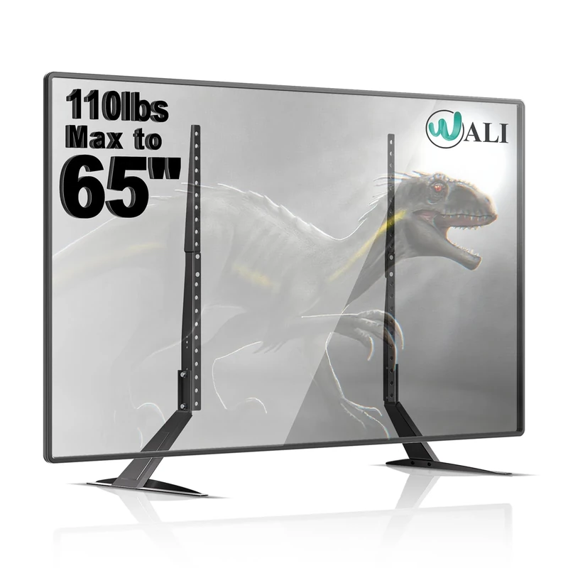WALI Universal TV Stand 55 inch TV, TV Stand Mount for 22-65 Inch LCD Flat Screen TVs, Table Top TV Stands Holds up to 110lbs Mounting Holes up to 800 by 500mm (TVS001), Black