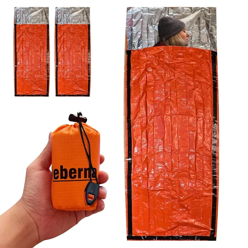 Leberna Emergency Sleeping Bag Survival Bag 2 Pack | Survival Bivy Sack | Portable Blanket Survival Gear Bivvy Thermal Sleeping Bag Camping