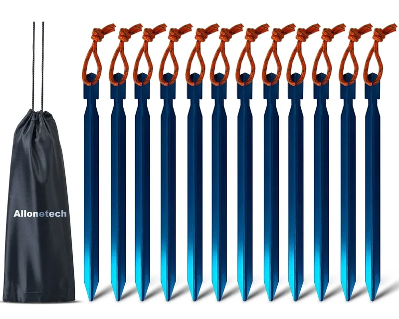 12 Pack Tent Stakes, 7075 Ground Metal Camping Aluminum Tent Pegs, Lightweight Tent Stakes Heavy Duty Spikes Camping Accessories, Blue