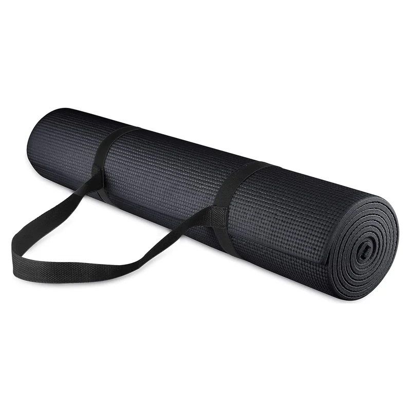 Fitvids 1/4-Inch High Density Thick Non Slip Yoga Mat with Knee Pad and Carrying Strap for Workout, Pilates, Gym Home Exercise, Black