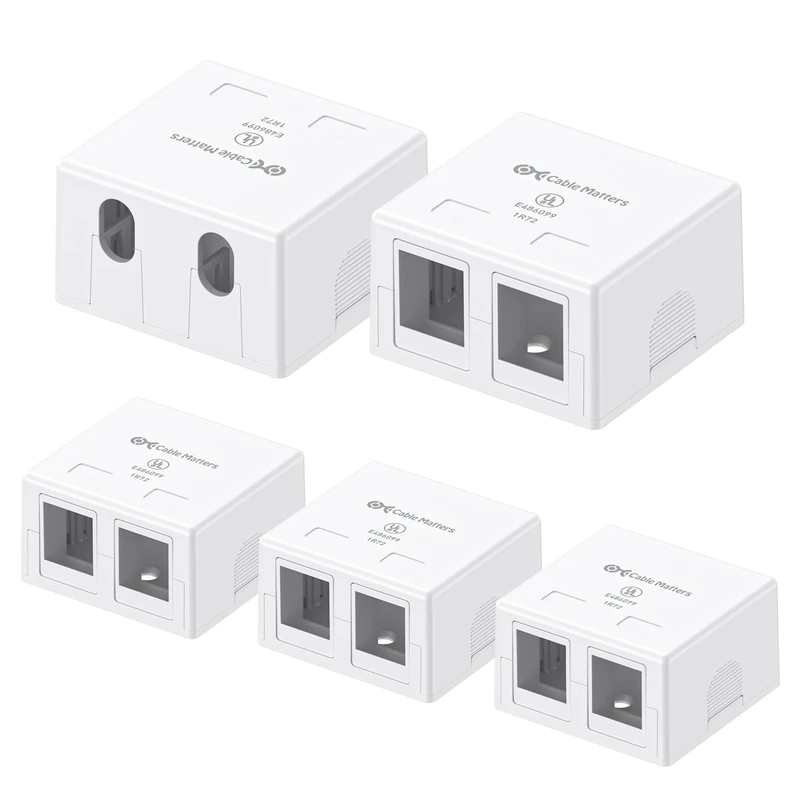 Cable Matters UL Listed 5-Pack 2-Port Keystone Jack Surface Mount Box in White