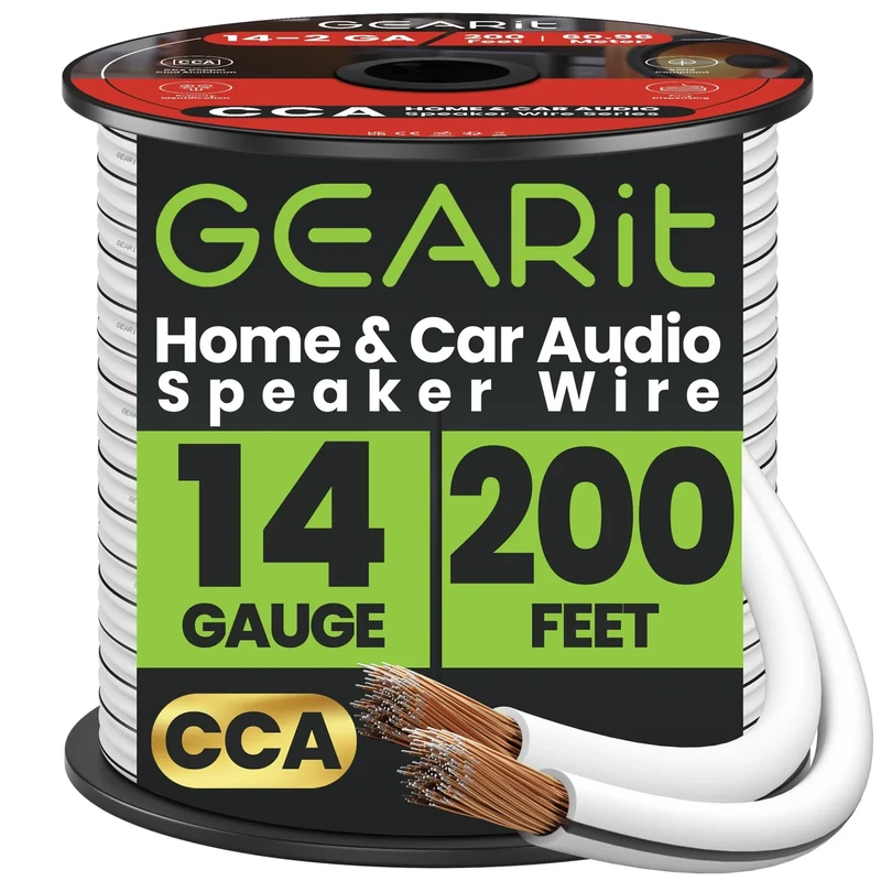 GearIT 14AWG Pro Series Speaker Wire - 200ft for Home & Car Audio