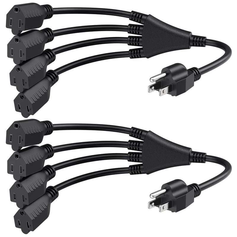 Cable Matters 2-Pack 4-Outlet Power Splitter Cord - 1.5 ft, 16 AWG