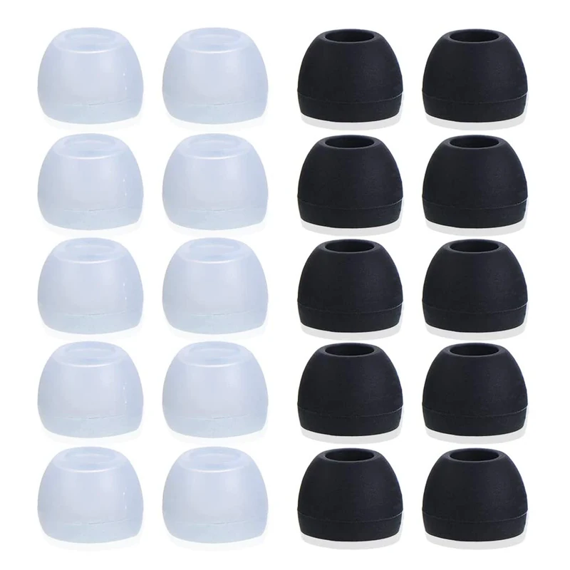 Blacell Medium Silicone Earbud Tips - 10 Black & 10 Clear, 20pcs