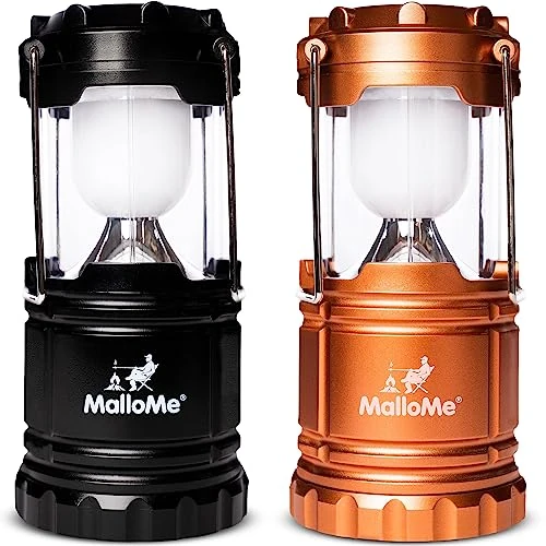MalloMe Camping Lantern Black Gold 2 Pack Lanterns for Power Outages, Camping Lights for Tent Hanging, Camp Light Tent Lamp Emergency Battery Powered LED Lantern (Rechargeable Batteries Not Included)