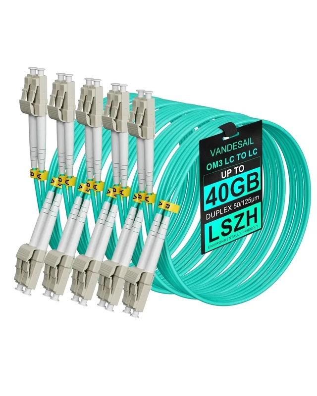 VANDESAIL LC to LC Fiber Patch Cable, 10G 40G OM3 Optical Patch Cable Multimode Fiber Jumper Duplex 50/125µm LSZH 2M 5Pack