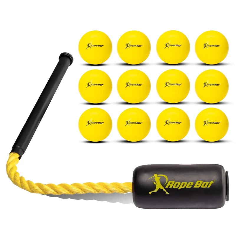 Rope Bat - The Original Patented Rope Bat Swing Trainer w/ 12 Soft Training Balls - Baseball & Softball Swing Trainer, Training Tool, Batting Aid