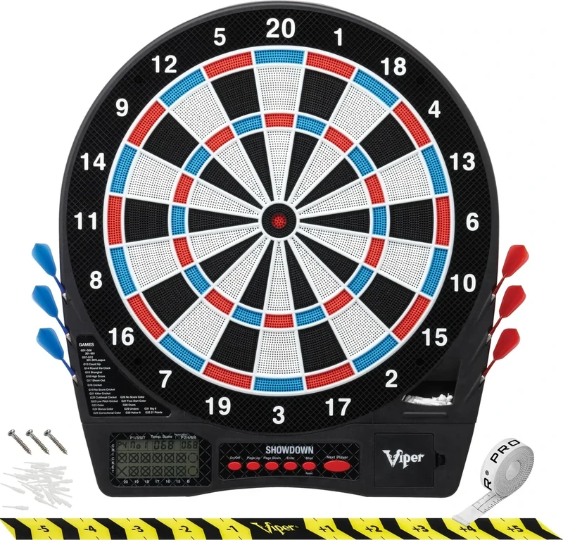 Viper Showdown Electronic Dartboard, 15.5 in Regulation Target, 32 Games, 590 Options, Battery Powered, 6 Darts Included, Black