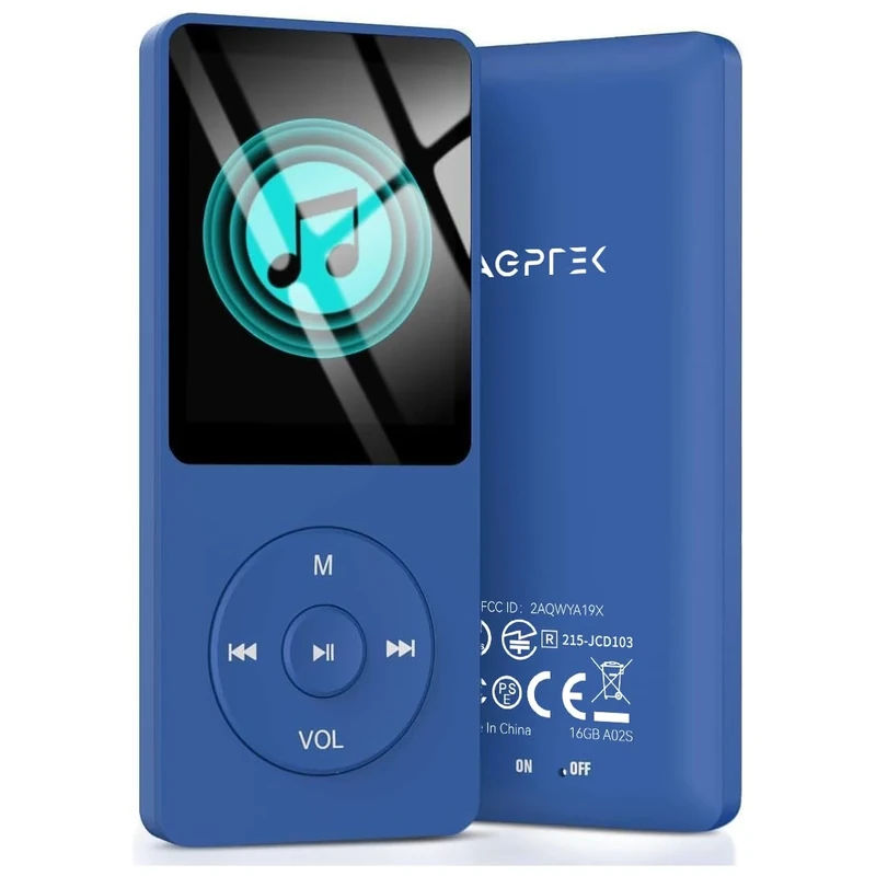 AGPTEK A02S 16GB MP3 Player - 70hr Battery, 128GB Support, Dark Blue
