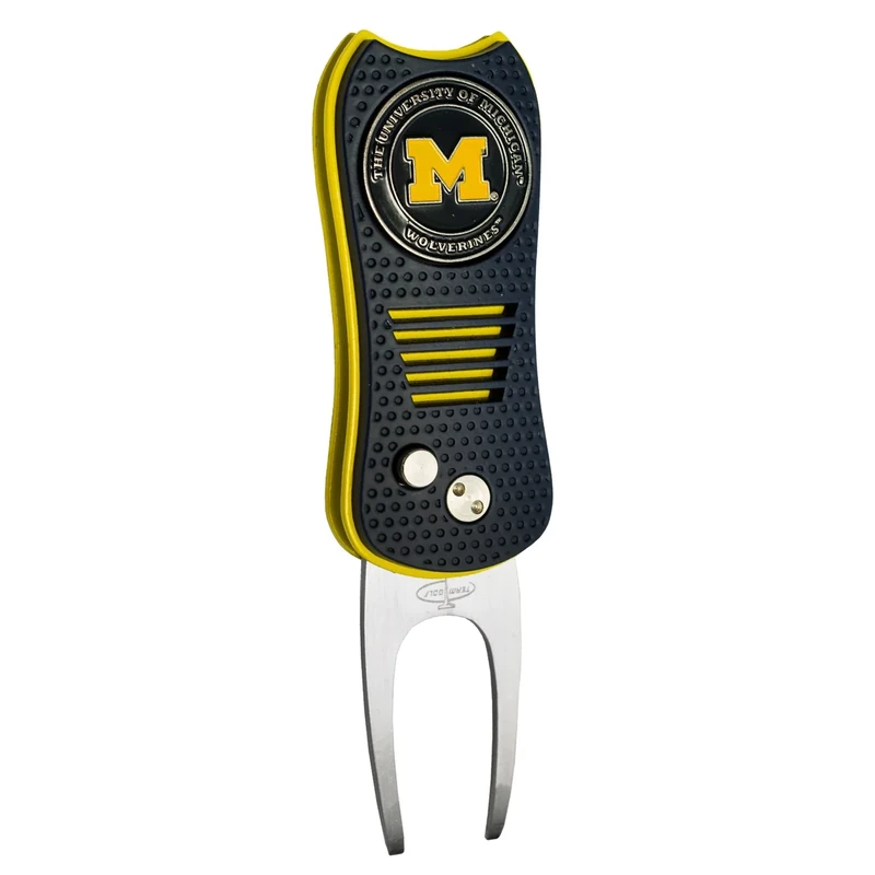 Team Golf NCAA Michigan Wolverines Retractable Divot Tool Switchblade Divot Tool with Double-Sided Magnetic Ball Marker, Features Patented Single Prong Design, Causes Less Damage to Greens, Switchblade Mechanism