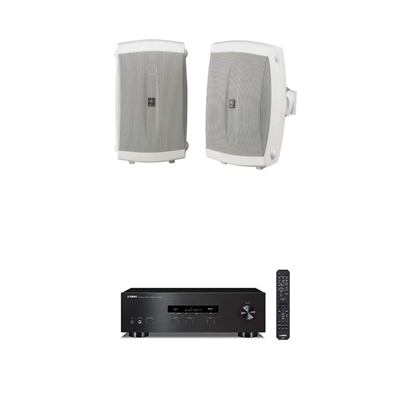 Yamaha NS-AW150WH Speakers + R-S202BL Receiver - White Pair, 120W