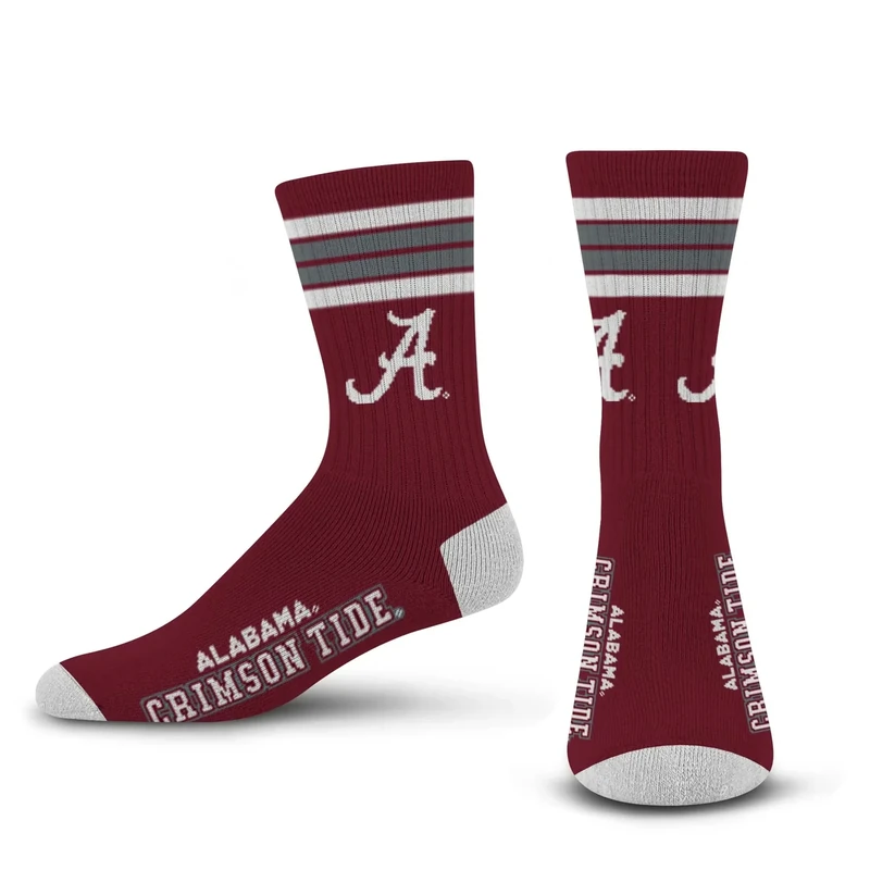 For Bare Feet NCAA Alabama Crimson Tide 4 Stripe Deuce Crew Sock Team Color MEDIUM