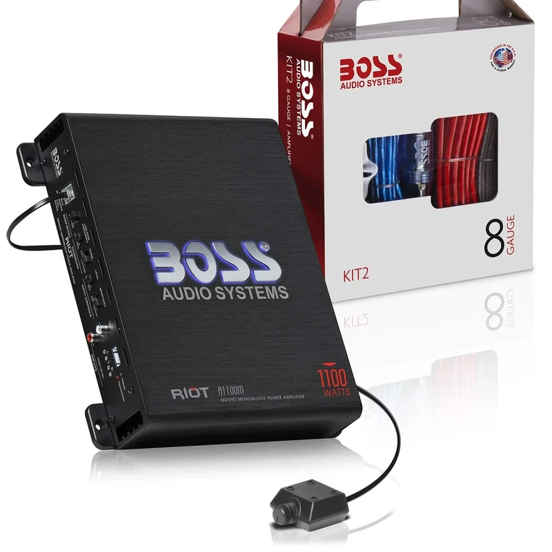 BOSS Audio R1100MK Amplifier + 8GA Wiring Kit - 1100W, Low Pass