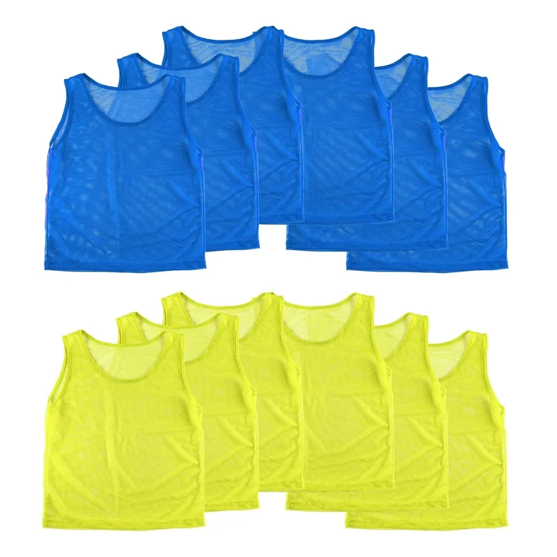 Super Z Outlet 12 Pinnies Scrimmage Vests Team Practice Jersey for Child Youth Teen Lightweight (Blue/Yellow)