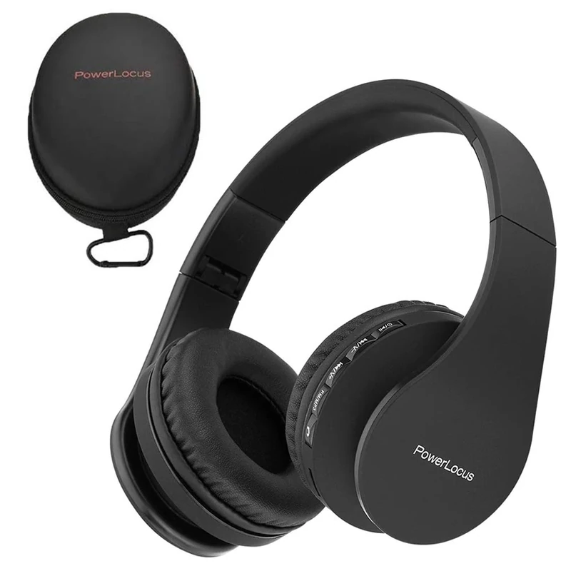 PowerLocus Bluetooth Foldable Headphones with Mic - Rechargeable (Black)