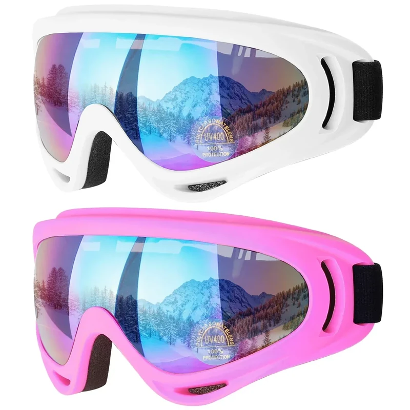 COOLOO Ski Goggles, 2 Pack Snow Goggles Snowboard Goggles for Men Women Kids - UV Protection Foam Anti-Scratch Dustproof