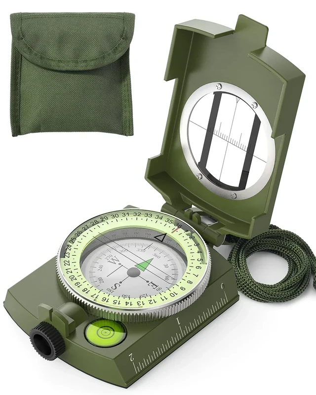Sportneer Military Lensatic Sighting Compass with Carrying Bag, Waterproof and Shakeproof, Army Green