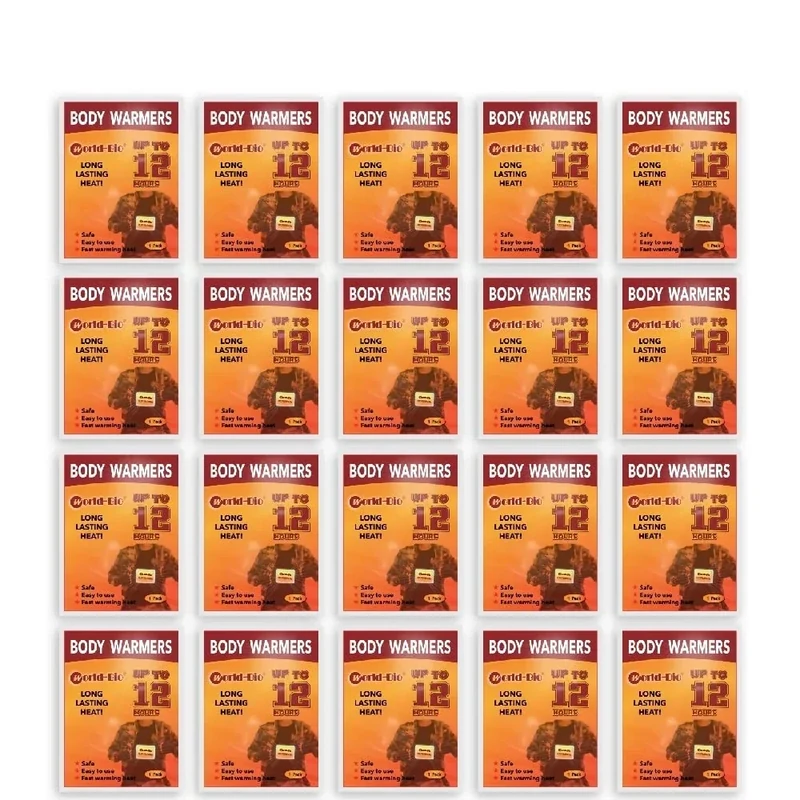 WORLD-BIO Body Warmers for Cold Weather, Hot Hands Body Warmers with Adhesive Backing Long Lasting Safe Natural Odorless Air Activated Disposable - Up to 12 Hours of Heat - 20 Packs